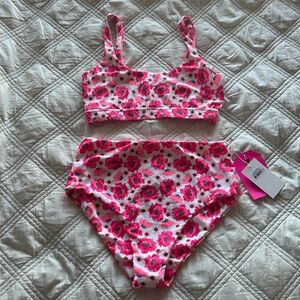 Pink Floral High Waist Bikini Set